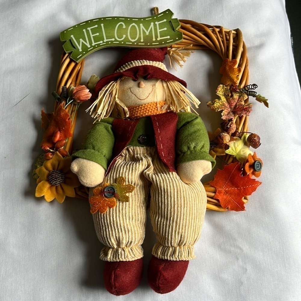 Halloween Scarecrow Welcome Wreath Fall Autumn Door Decor
